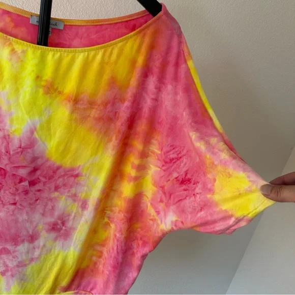 White Birch Tie-Dye Pink and Yellow Short Sleeve Top Medium - Picture 3 of 10